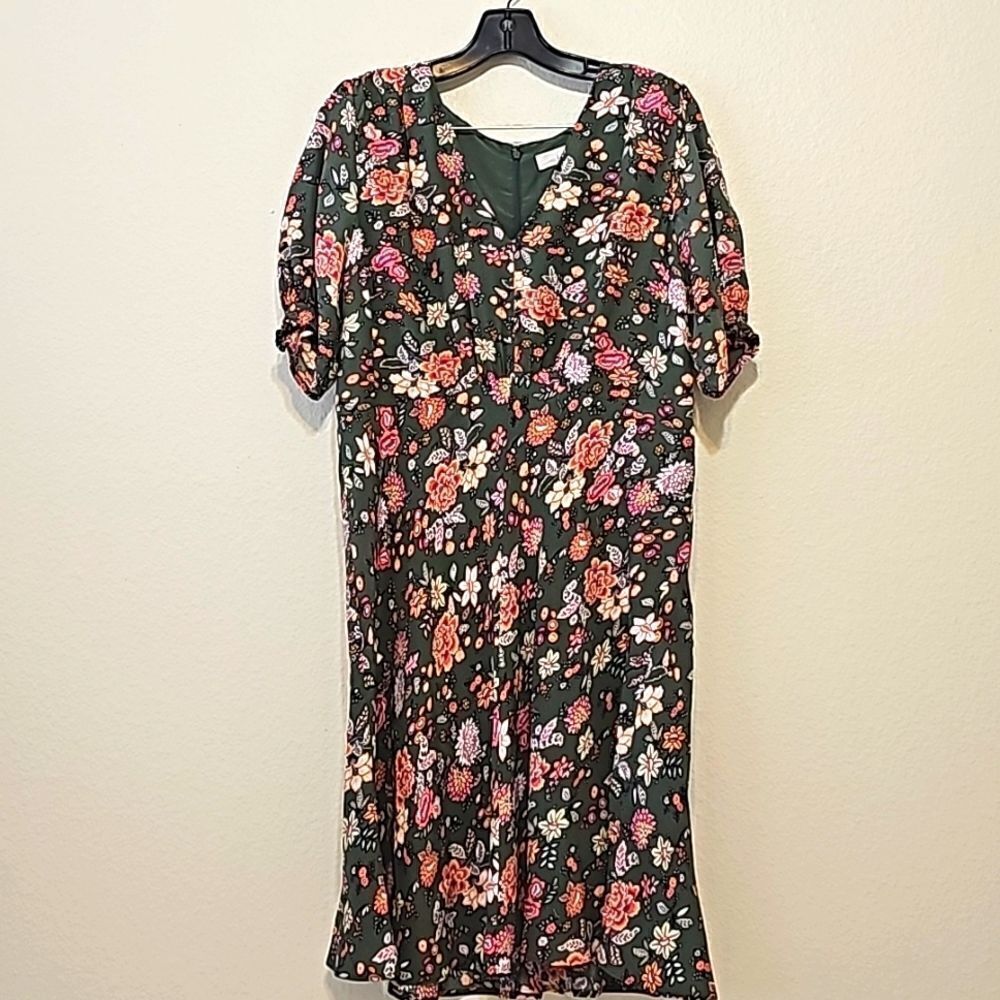Loft Country Garden Puff Sleeve V-Neck Dress size 14